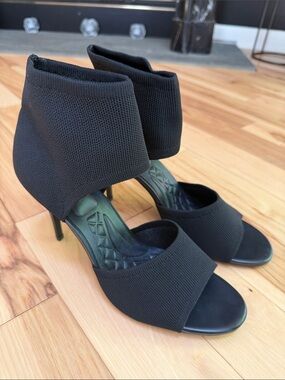 Black Knit Ankle-Cuff Stiletto Heels